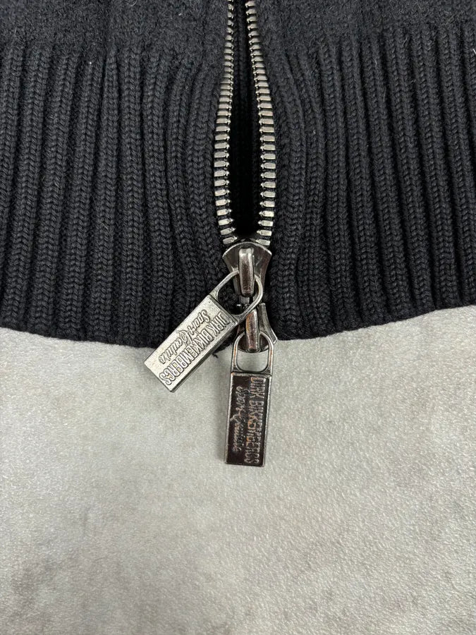 AW2008 Dirk Bikkembergs Black Hybrid Wool & Leather Minimalist Zip-up Sweater dyRjmTu 10