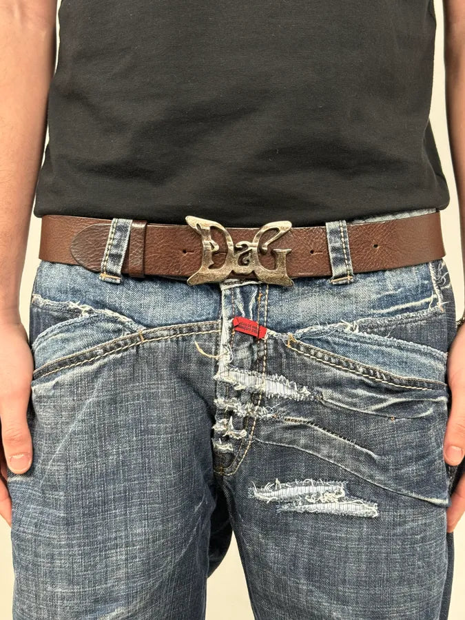 AW2008 Dolce & Gabbana Art Nouveau Brown Leather Belt lnzREYx 0