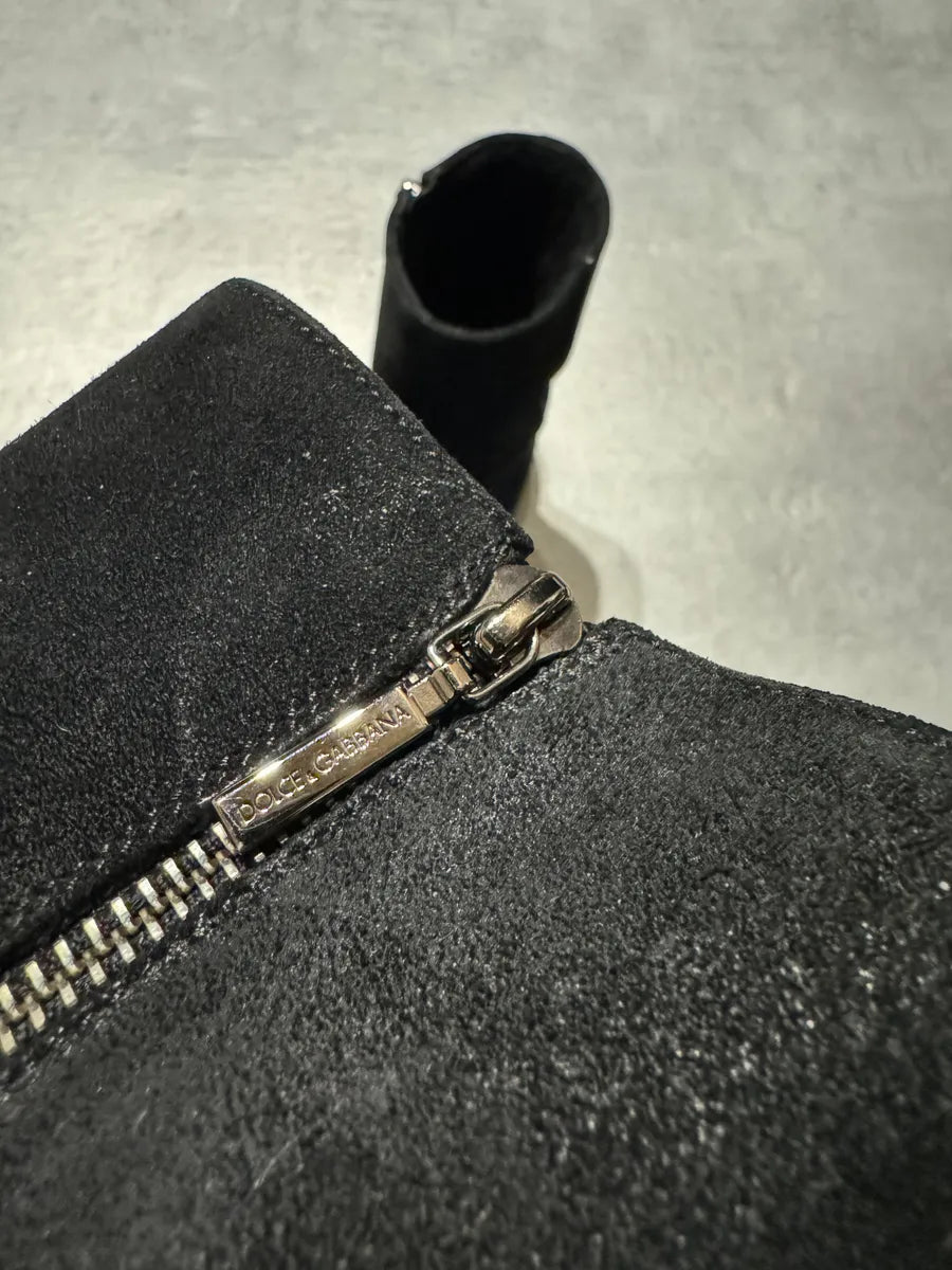 AW2008 Dolce & Gabbana Black Suede Leather Ankle Biker Boots yDovISe 4