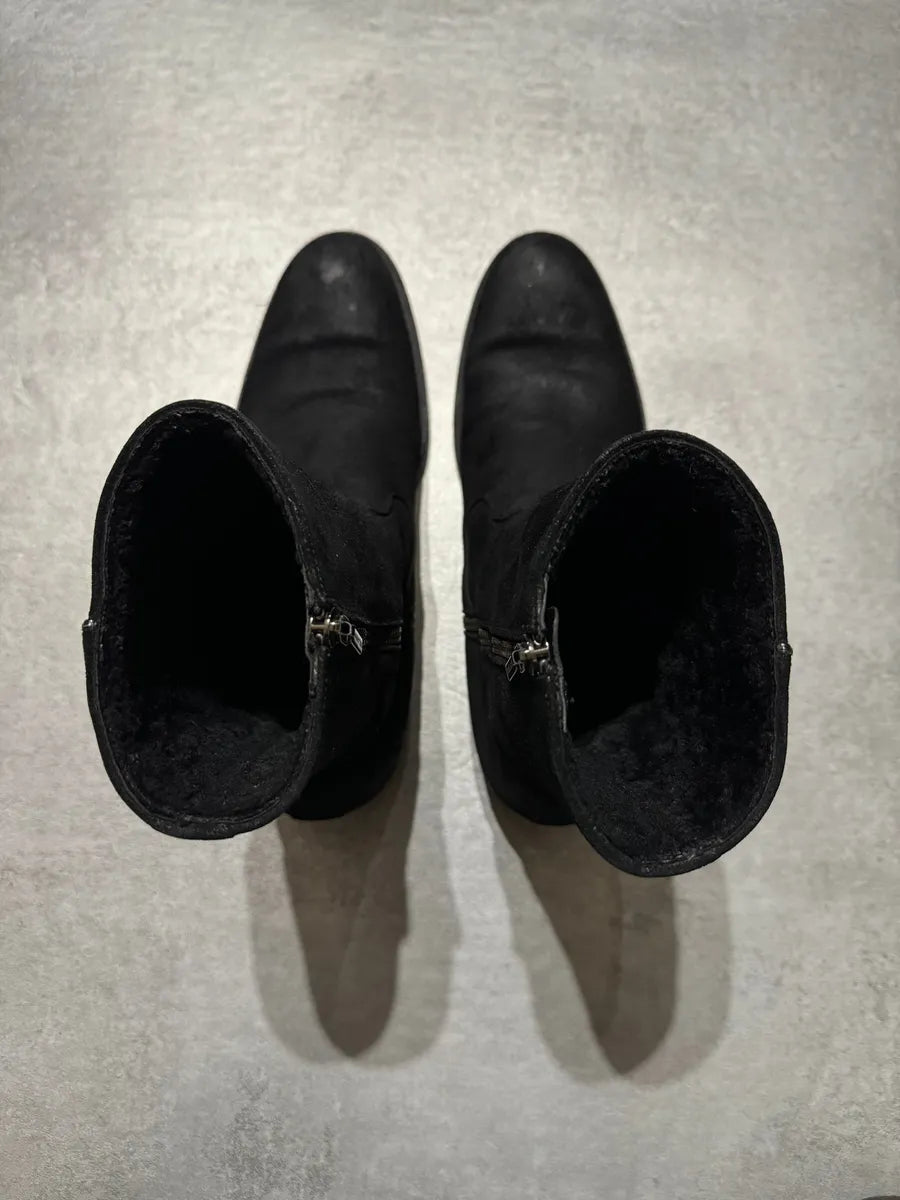 AW2008 Dolce & Gabbana Black Suede Leather Ankle Biker Boots yDovISe 6