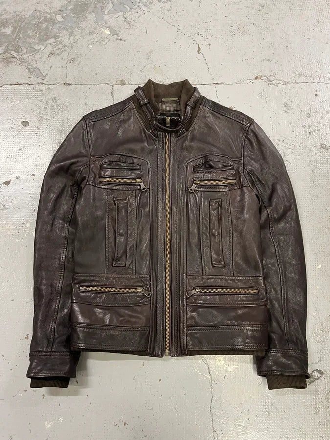 AW2008 Dolce & Gabbana Brown Leather Biker Jacket pjaCcJV 0