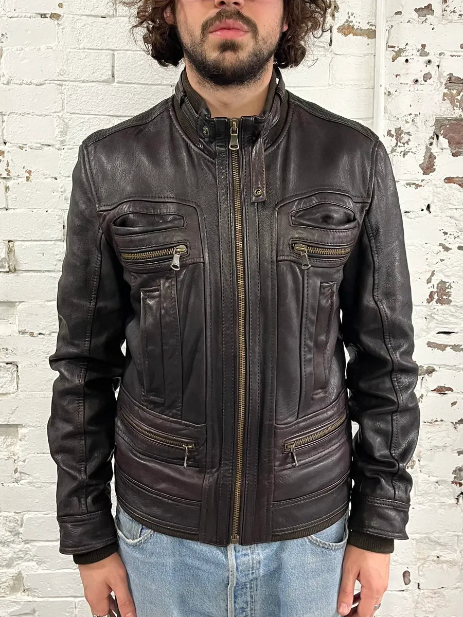 AW2008 Dolce & Gabbana Brown Leather Biker Jacket pjaCcJV 1