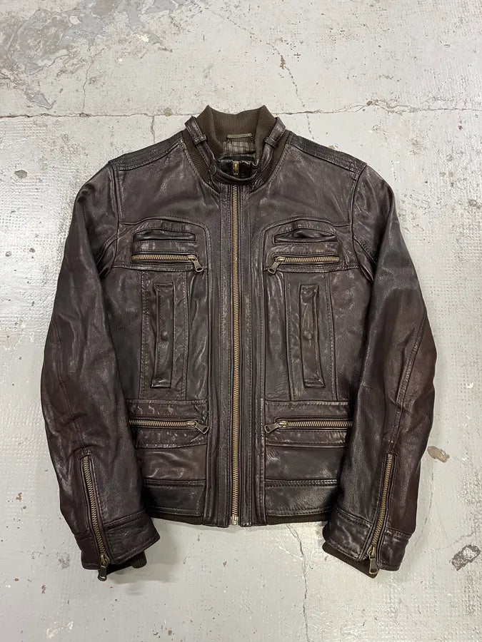 AW2008 Dolce & Gabbana Brown Leather Biker Jacket pjaCcJV 3