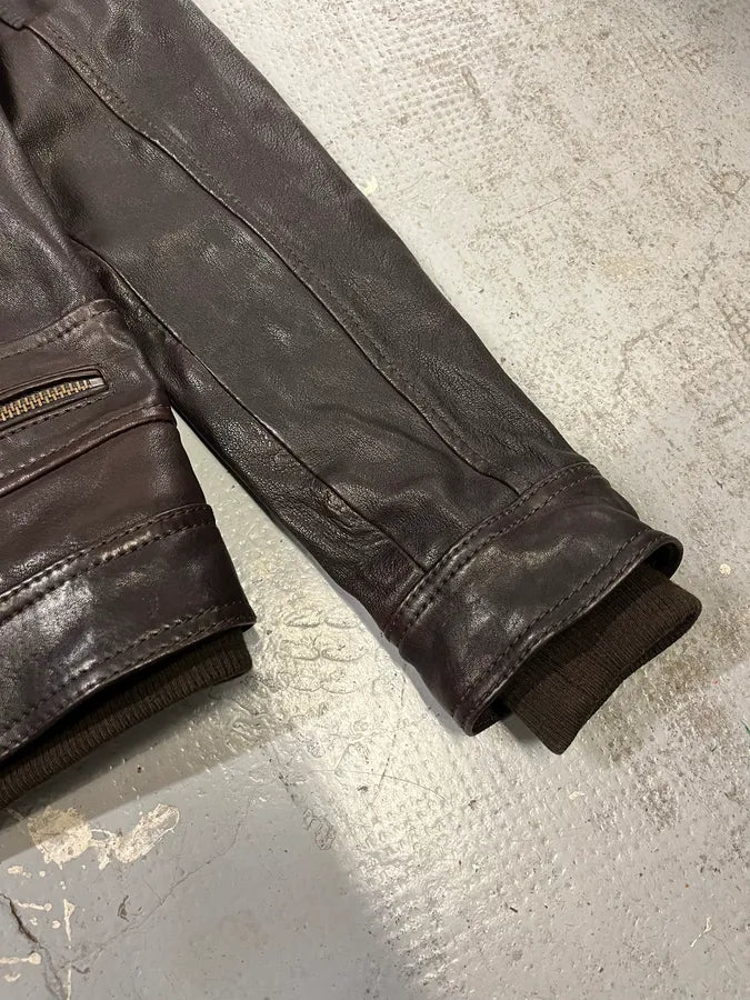 AW2008 Dolce & Gabbana Brown Leather Biker Jacket pjaCcJV 5