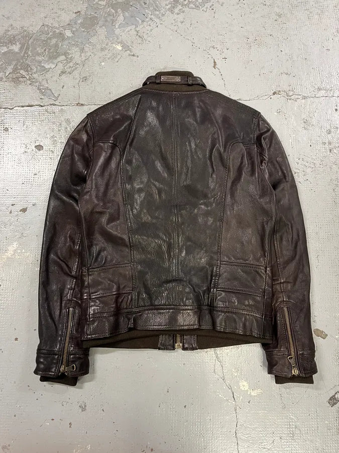 AW2008 Dolce & Gabbana Brown Leather Biker Jacket pjaCcJV 6
