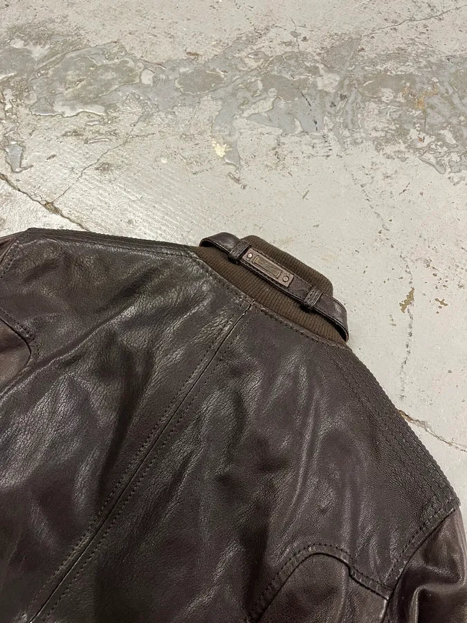 AW2008 Dolce & Gabbana Brown Leather Biker Jacket pjaCcJV 7