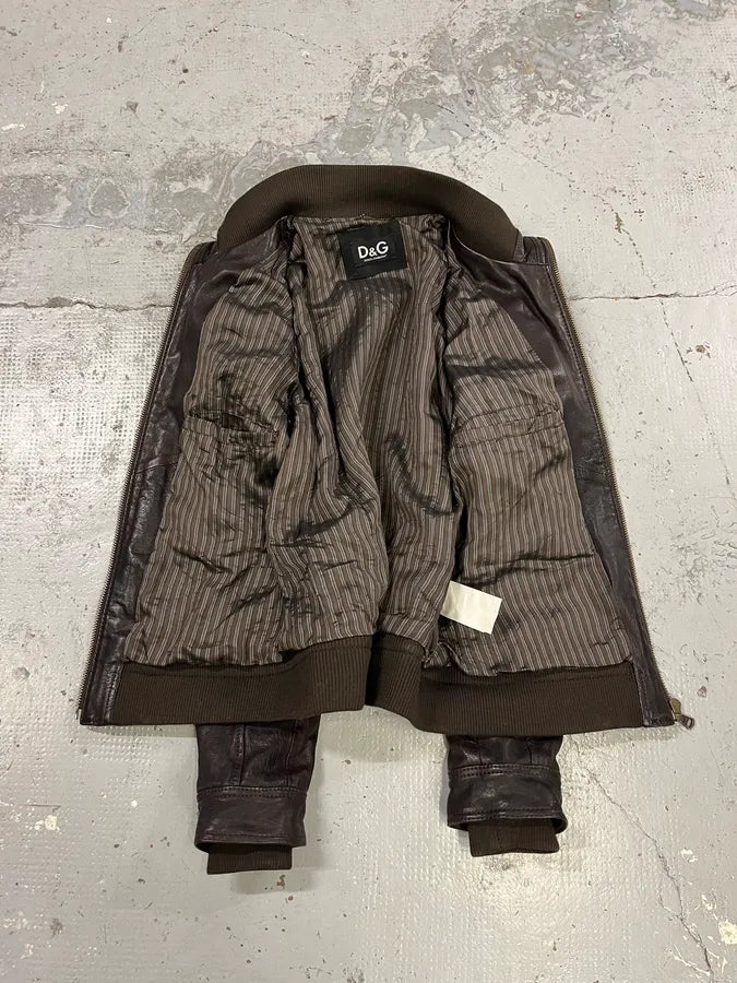 AW2008 Dolce & Gabbana Brown Leather Biker Jacket pjaCcJV 8