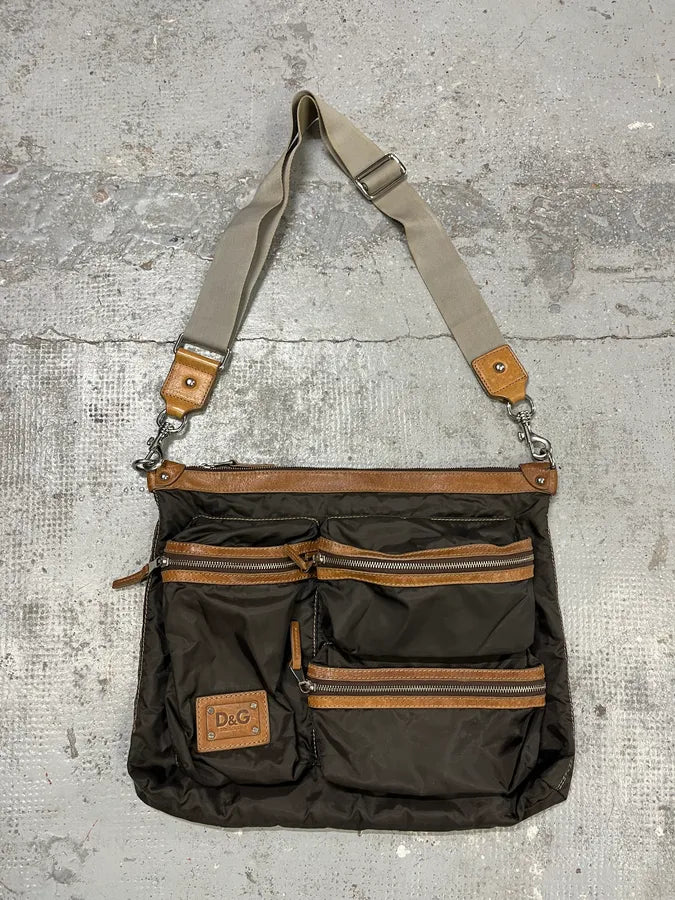 AW2008 Dolce & Gabbana Brown Multi Pockets Nylon Shoulder Bag hAoIXZx 0