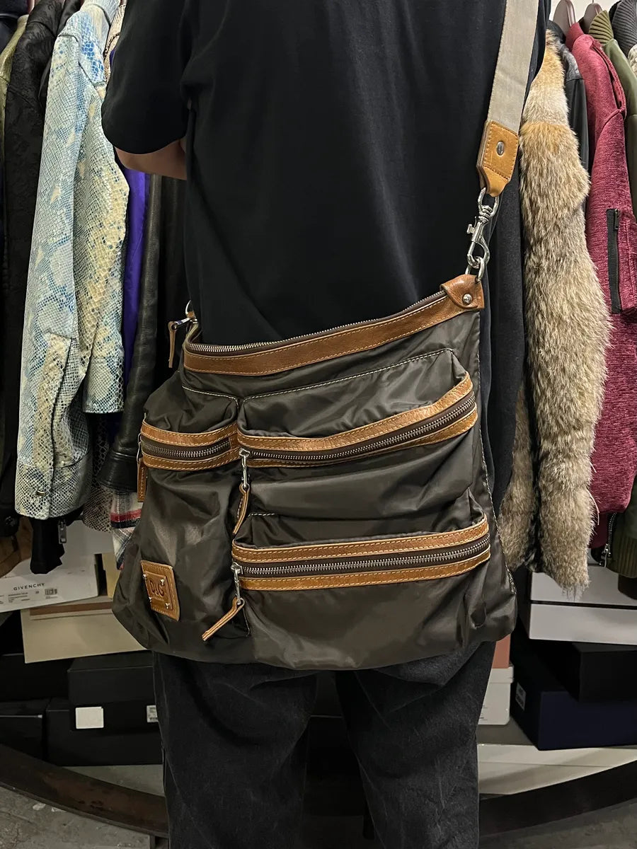 AW2008 Dolce & Gabbana Brown Multi Pockets Nylon Shoulder Bag hAoIXZx 1