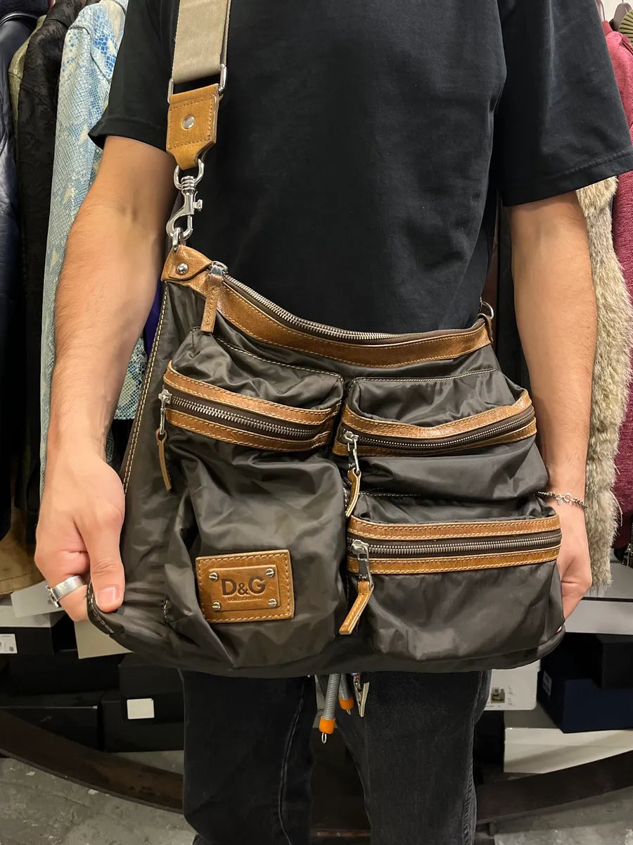 AW2008 Dolce & Gabbana Brown Multi Pockets Nylon Shoulder Bag hAoIXZx 2