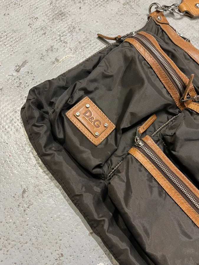 AW2008 Dolce & Gabbana Brown Multi Pockets Nylon Shoulder Bag hAoIXZx 3