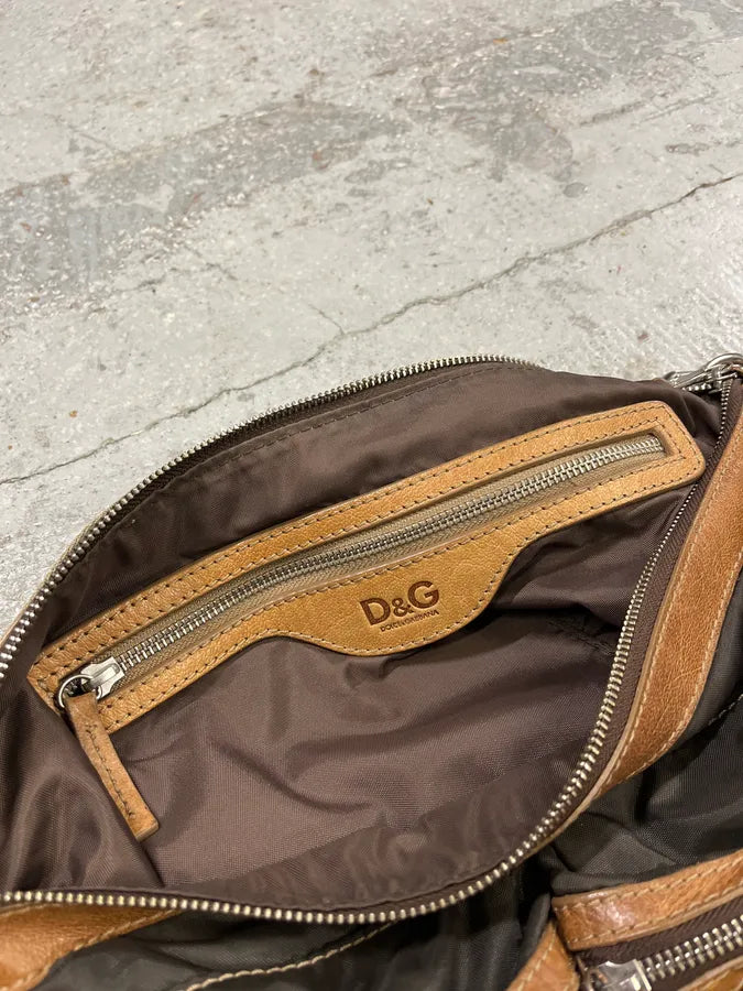 AW2008 Dolce & Gabbana Brown Multi Pockets Nylon Shoulder Bag hAoIXZx 8