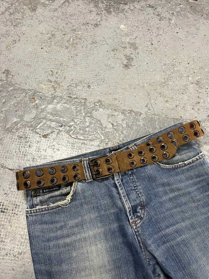 AW2008 Dolce & Gabbana Brown Suede Leather Eyled Belt ahXxVsY 1