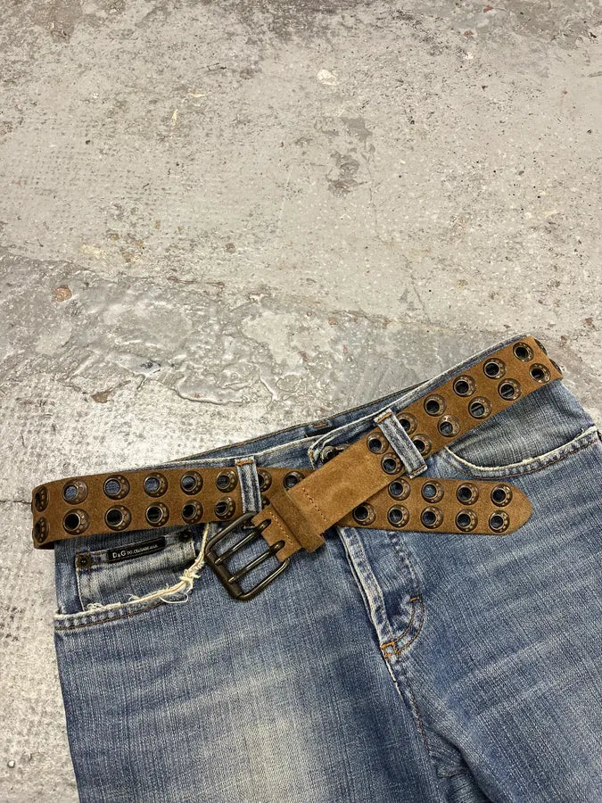 AW2008 Dolce & Gabbana Brown Suede Leather Eyled Belt ahXxVsY 2