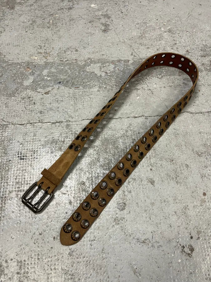 AW2008 Dolce & Gabbana Brown Suede Leather Eyled Belt ahXxVsY 3