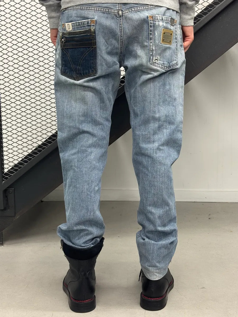 AW2008 Dolce & Gabbana Contrast Back Pocket Light Blue Denim Jeans lgoVKXc 0