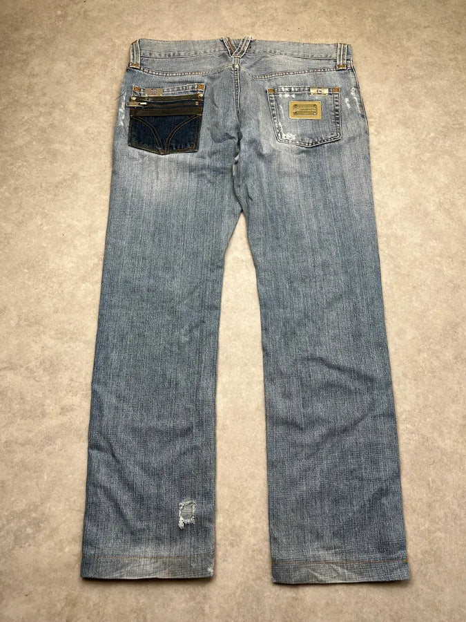 AW2008 Dolce & Gabbana Contrast Back Pocket Light Blue Denim Jeans lgoVKXc 2