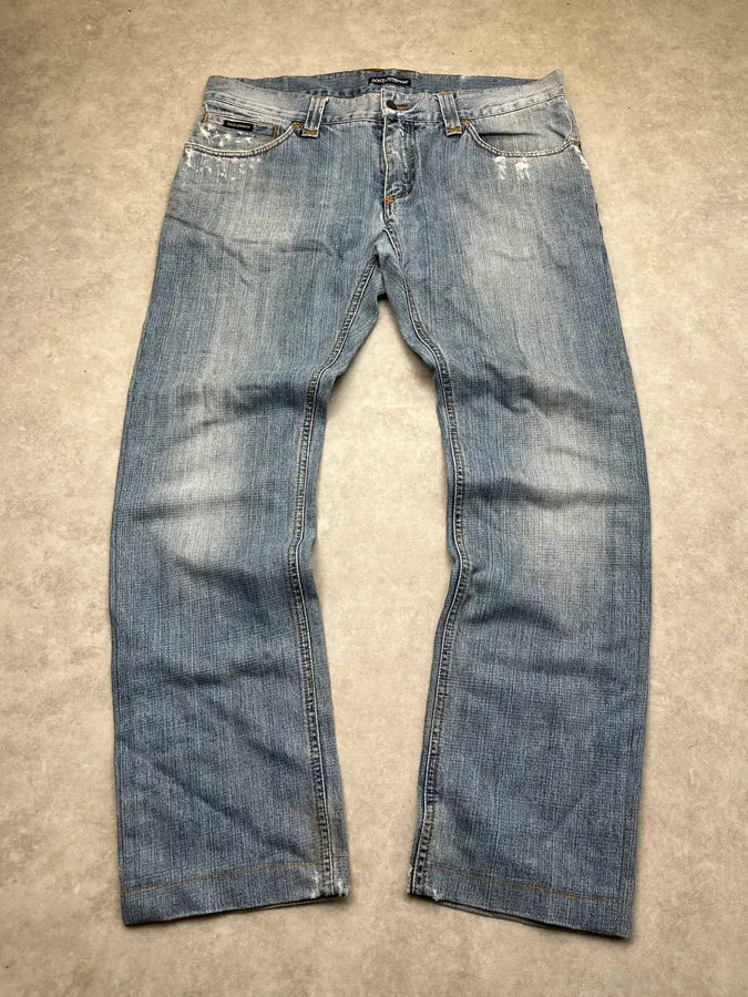 AW2008 Dolce & Gabbana Contrast Back Pocket Light Blue Denim Jeans lgoVKXc 3