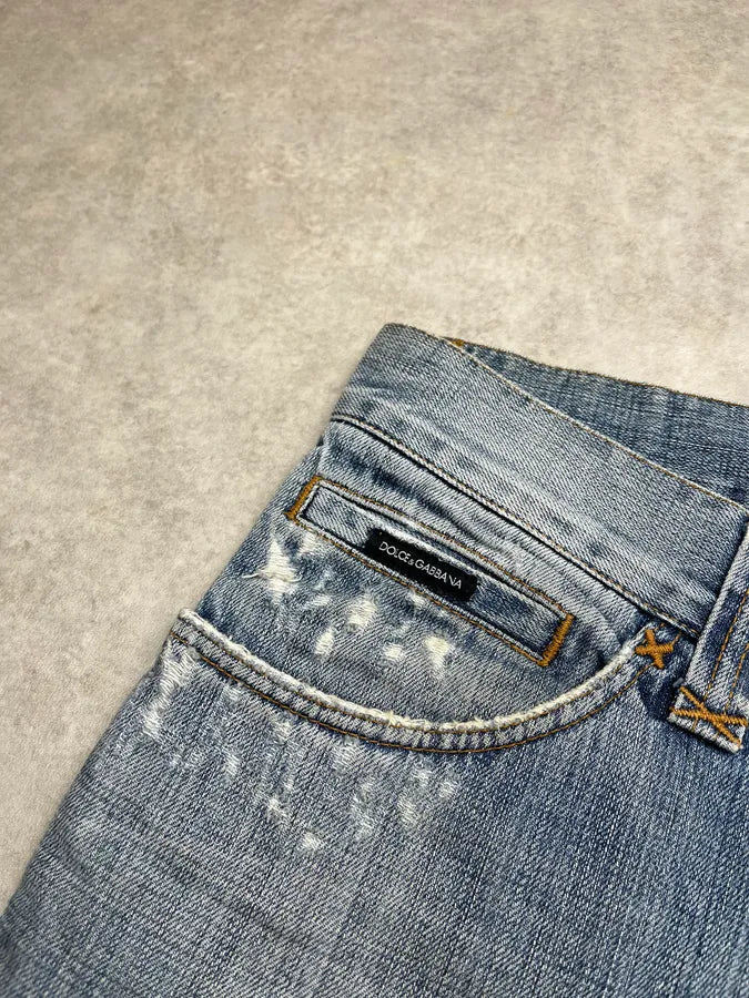 AW2008 Dolce & Gabbana Contrast Back Pocket Light Blue Denim Jeans lgoVKXc 7