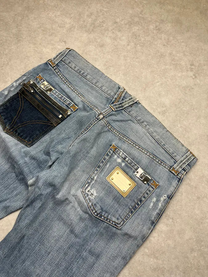 AW2008 Dolce & Gabbana Contrast Back Pocket Light Blue Denim Jeans lgoVKXc 9