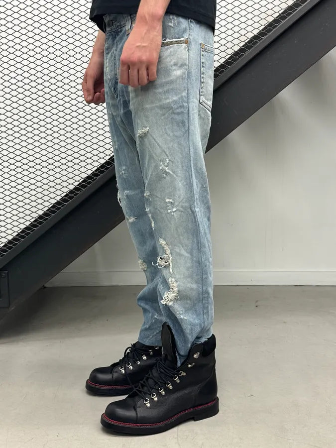 AW2008 Dolce & Gabbana Distressed Gold Logo Light Blue Denim Jeans xlUYGVY 1