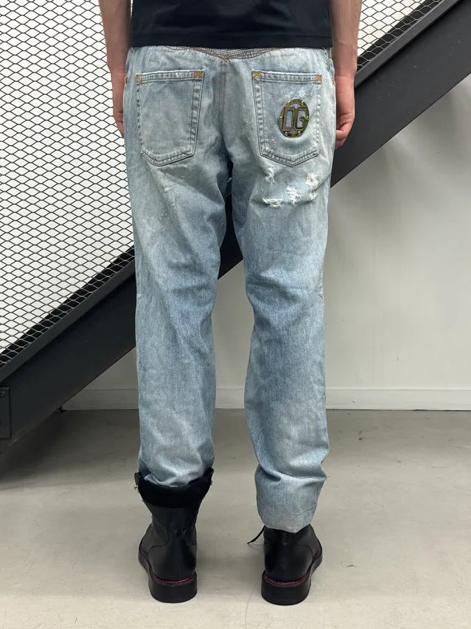 AW2008 Dolce & Gabbana Distressed Gold Logo Light Blue Denim Jeans xlUYGVY 2
