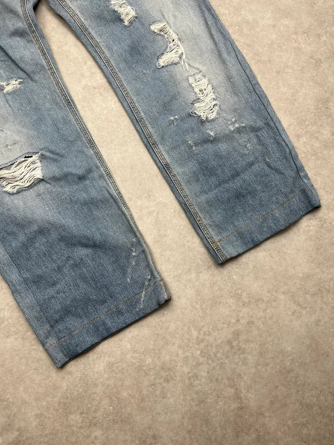 AW2008 Dolce & Gabbana Distressed Gold Logo Light Blue Denim Jeans xlUYGVY 6