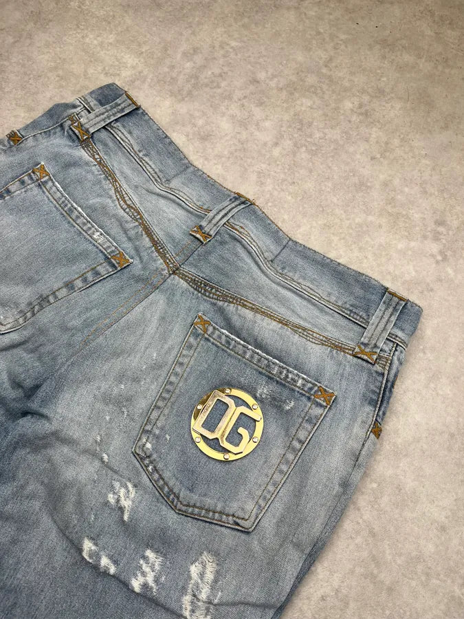 AW2008 Dolce & Gabbana Distressed Gold Logo Light Blue Denim Jeans xlUYGVY 9
