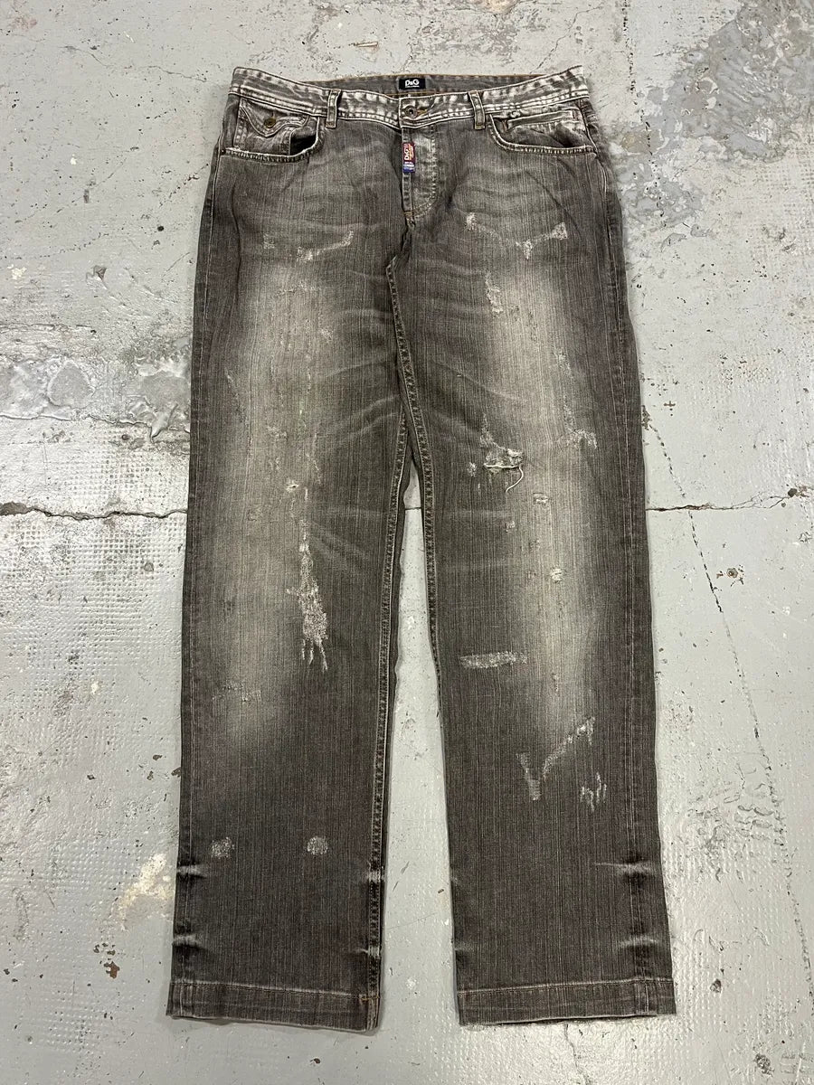 AW2008 Dolce & Gabbana Grey Faded Distressed Denim Jeans NaJTYNZ 4