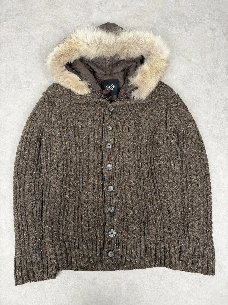 AW2008 Dolce & Gabbana Khaki Wool Layered Fur Collar Jacket IeysjYf 0