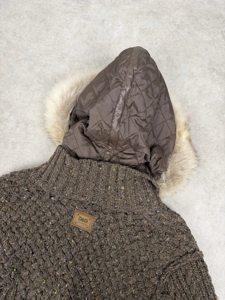 AW2008 Dolce & Gabbana Khaki Wool Layered Fur Collar Jacket IeysjYf 10