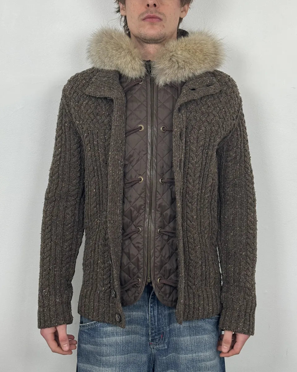 AW2008 Dolce & Gabbana Khaki Wool Layered Fur Collar Jacket IeysjYf 2
