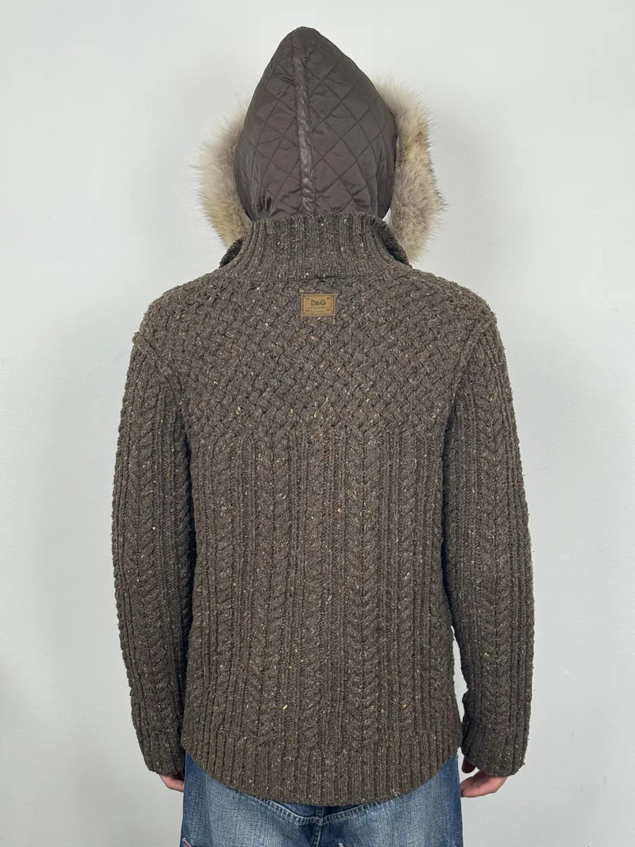 AW2008 Dolce & Gabbana Khaki Wool Layered Fur Collar Jacket IeysjYf 3