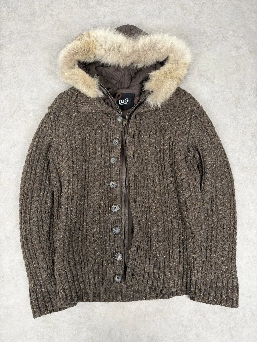 AW2008 Dolce & Gabbana Khaki Wool Layered Fur Collar Jacket IeysjYf 4