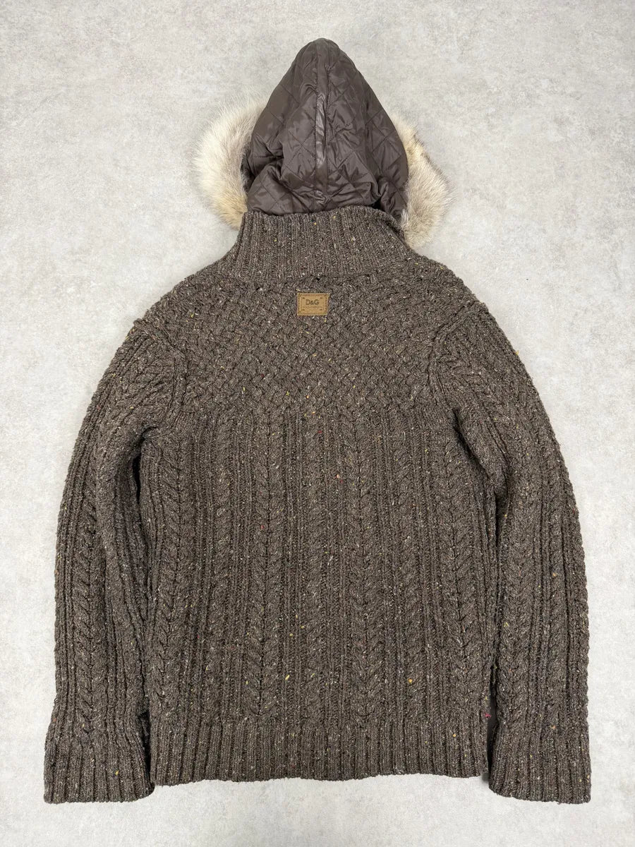 AW2008 Dolce & Gabbana Khaki Wool Layered Fur Collar Jacket IeysjYf 5
