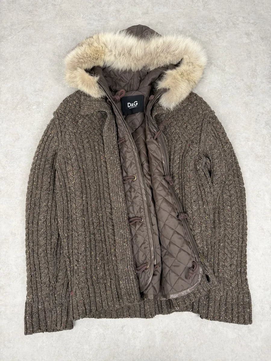 AW2008 Dolce & Gabbana Khaki Wool Layered Fur Collar Jacket IeysjYf 7