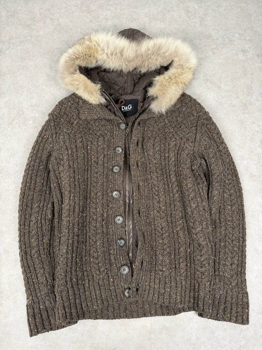 AW2008 Dolce & Gabbana Khaki Wool Layered Fur Collar Jacket IeysjYf 8