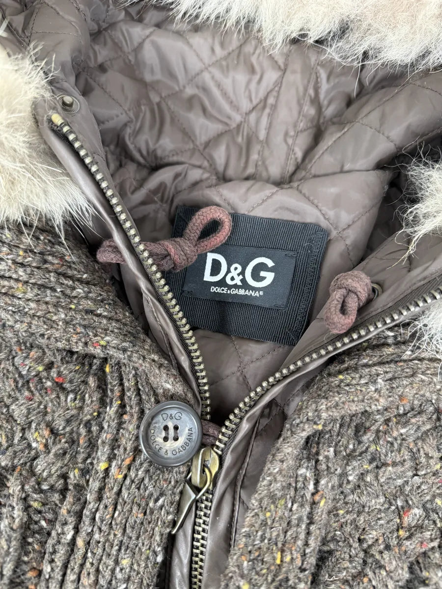 AW2008 Dolce & Gabbana Khaki Wool Layered Fur Collar Jacket IeysjYf 9