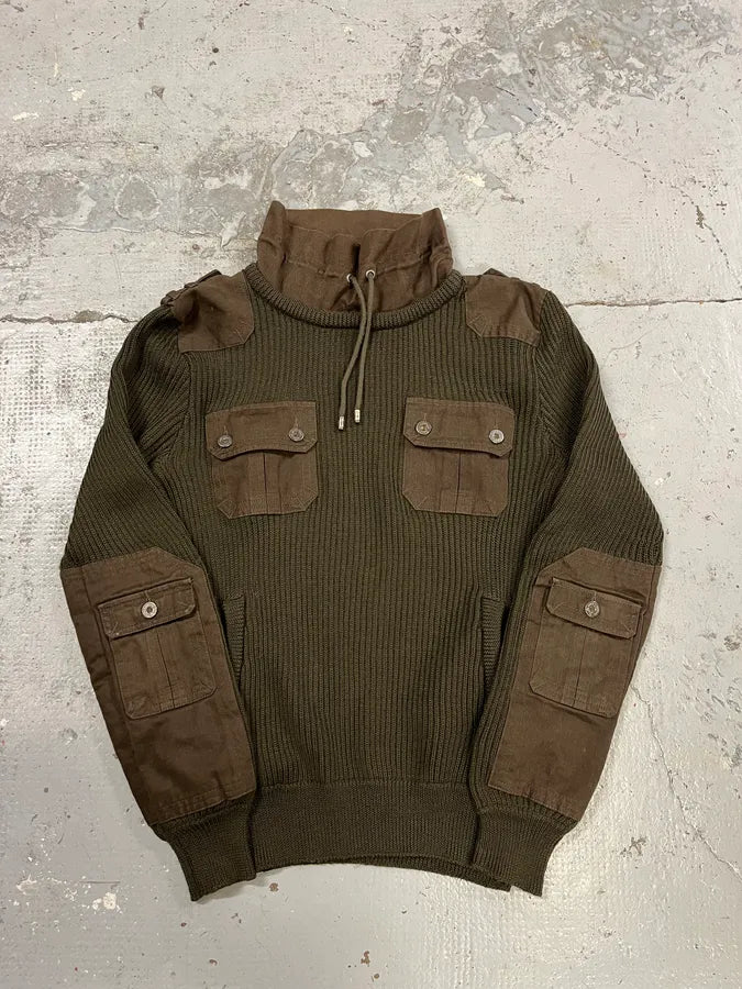 AW2008 Dolce & Gabbana Olive Green Wool & Military Canva Sweater XeKuDAa 0