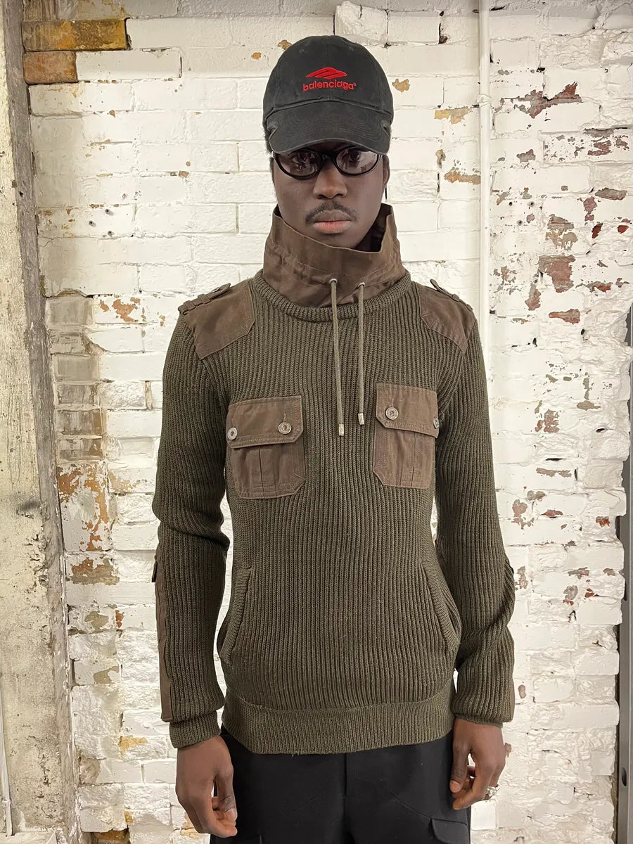 AW2008 Dolce & Gabbana Olive Green Wool & Military Canva Sweater XeKuDAa 1