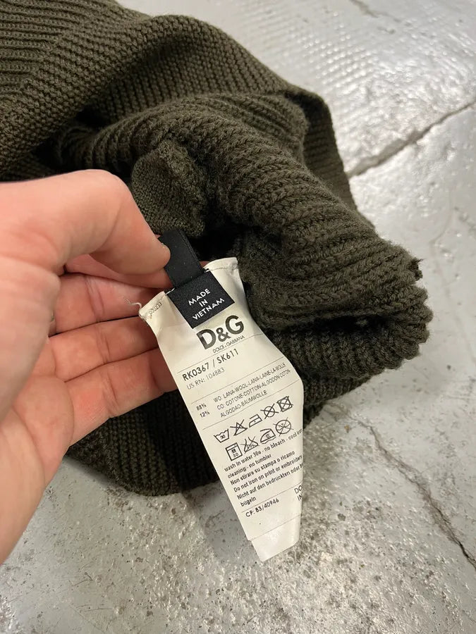 AW2008 Dolce & Gabbana Olive Green Wool & Military Canva Sweater XeKuDAa 10