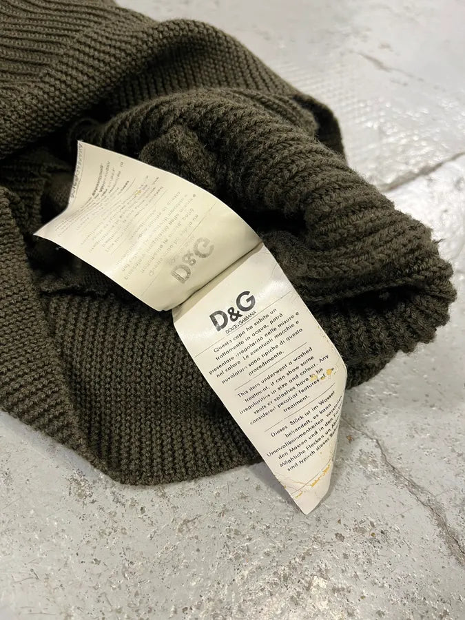 AW2008 Dolce & Gabbana Olive Green Wool & Military Canva Sweater XeKuDAa 11