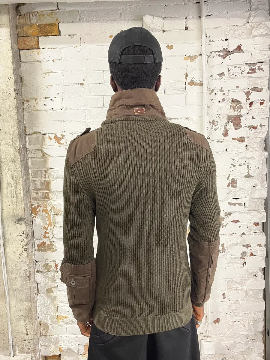 AW2008 Dolce & Gabbana Olive Green Wool & Military Canva Sweater XeKuDAa 2