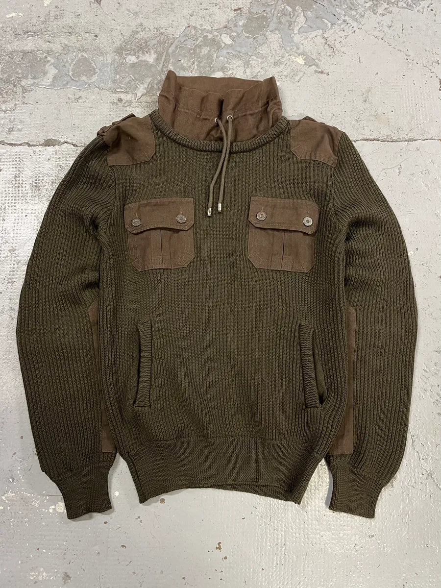 AW2008 Dolce & Gabbana Olive Green Wool & Military Canva Sweater XeKuDAa 3