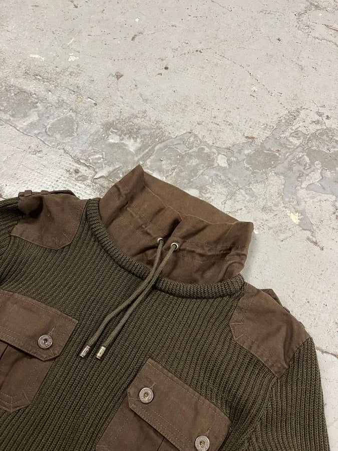 AW2008 Dolce & Gabbana Olive Green Wool & Military Canva Sweater XeKuDAa 4