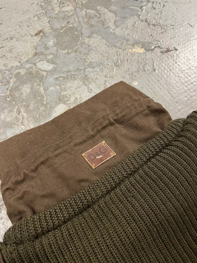 AW2008 Dolce & Gabbana Olive Green Wool & Military Canva Sweater XeKuDAa 8