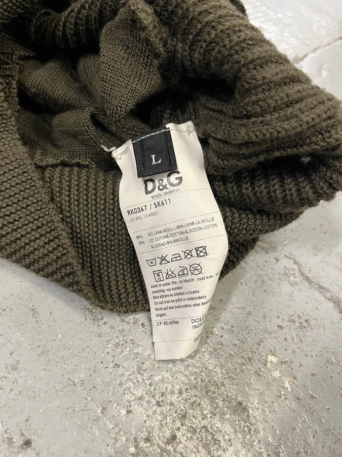 AW2008 Dolce & Gabbana Olive Green Wool & Military Canva Sweater XeKuDAa 9