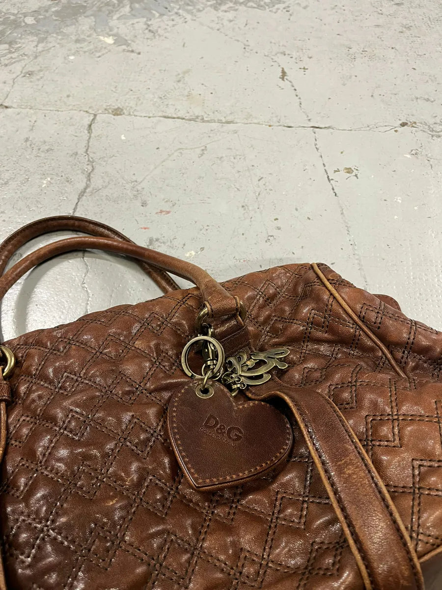 AW2008 Dolce & Gabbana Susanne Quilted Brown Leather Handle Bag VVtwqQz 6