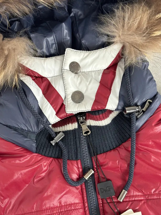 AW2008 Dolce & Gabbana UK Flag Blue & Red Fur Hooded Puffer Jacket YxGIqwS 9