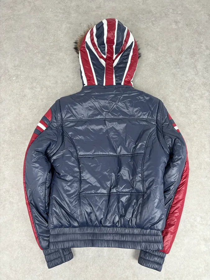AW2008 Dolce & Gabbana UK Flag Blue & Red Fur Hooded Puffer Jacket YxGIqwS 6